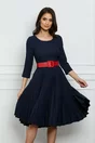 Rochie Sorana bleumarin cu fusta plisata si curea in talie