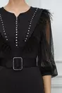 Rochie Sorana neagra din neopren cu pene si strasuri la bust