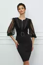 Rochie Sorana neagra din neopren cu pene si strasuri la bust