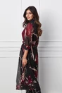 Rochie Valeria neagra cu imprimeuri magenta si curea in talie