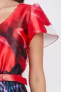 Rochie Valeria rosie cu imprimeu si curea in talie