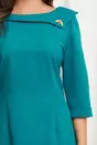Rochie Valeria turcoaz cu guler si accesoriu