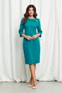 Rochie Valeria turcoaz cu guler si accesoriu