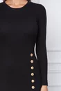 Rochie Vera neagra din tricot cu nasturi decorativi si crepeu pe fusta