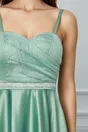 Rochie eleganta din tafta verde cu aplicatie in talie