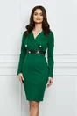 Rochie office verde cu nasturi si banda din piele ecologica in talie