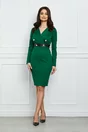 Rochie office verde cu nasturi si banda din piele ecologica in talie