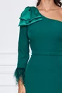 Rochie eleganta verde cu o maneca si funda maxi pe umar