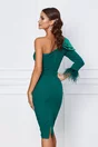 Rochie eleganta verde cu o maneca si funda maxi pe umar