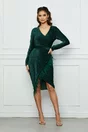 Rochie eleganta verde din catifea reiata cu fulgi