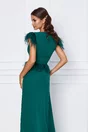 Rochie eleganta din stofa verde lunga cu pene si paiete