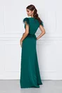 Rochie eleganta din stofa verde lunga cu pene si paiete
