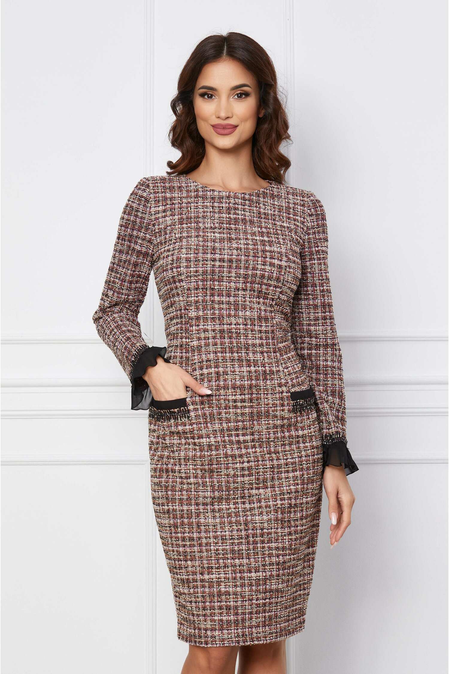 Rochie Viviana cu imprimeu beige bordo