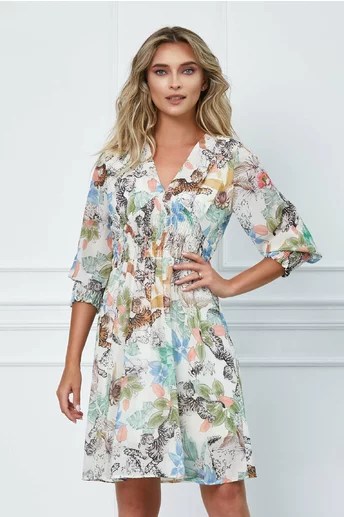 Rochie Xenia alba cu imprimeu exotic