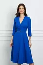 Rochie Xonia albastra cu pliuri si curea in talie