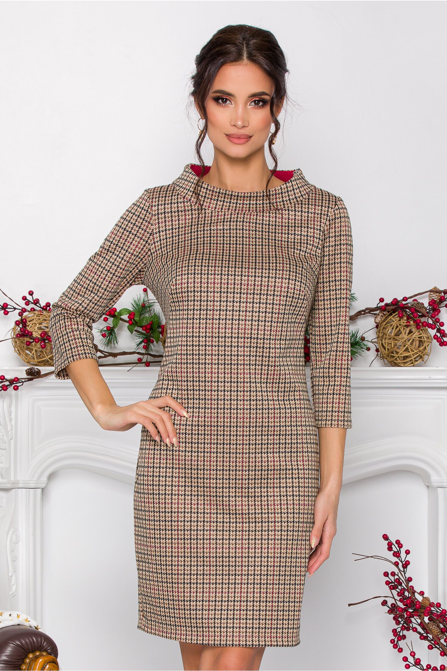Rochie Zina maro cu imprimeu picior de cocos