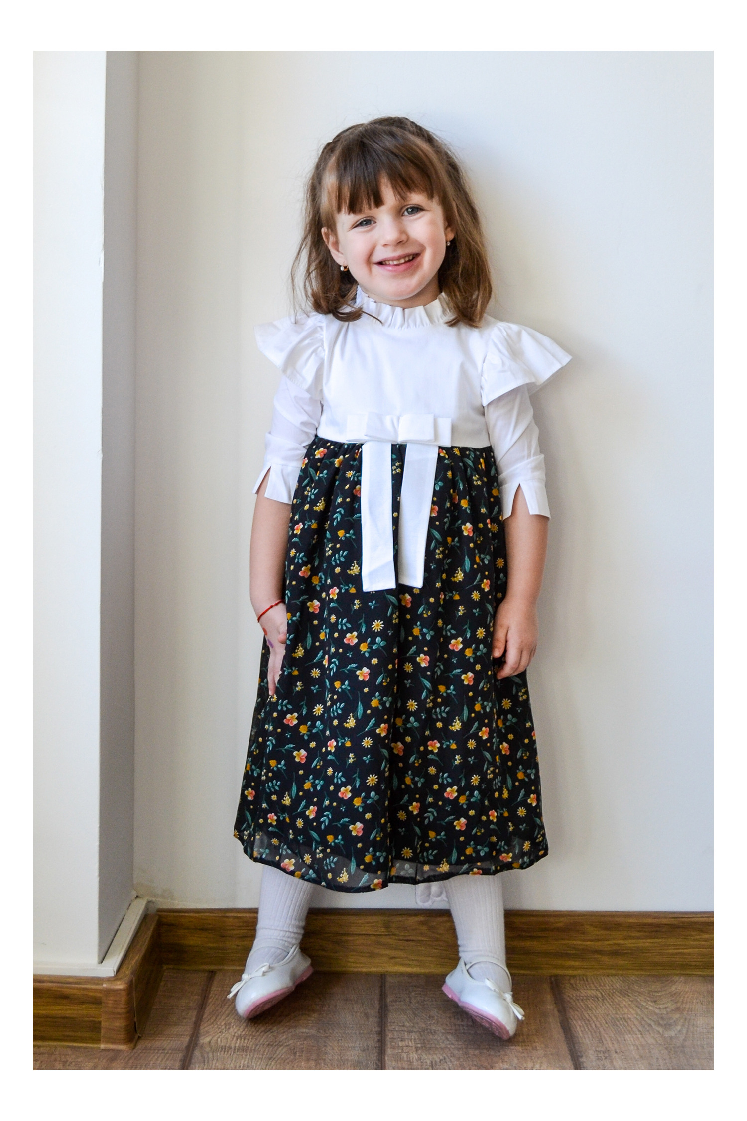 Rochita pentru fetite DY Fashion neagra cu imprimeu din voal