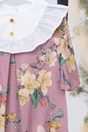 Rochita pentru fetite Dy Fashion roz cu imprimeuri florale si guler alb
