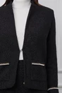 Sacou Dy Fashion negru din tweed cu aplicatii