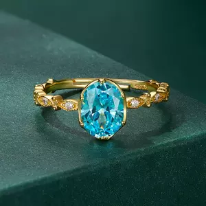 Регулируем златен син кристал сребърен пръстен