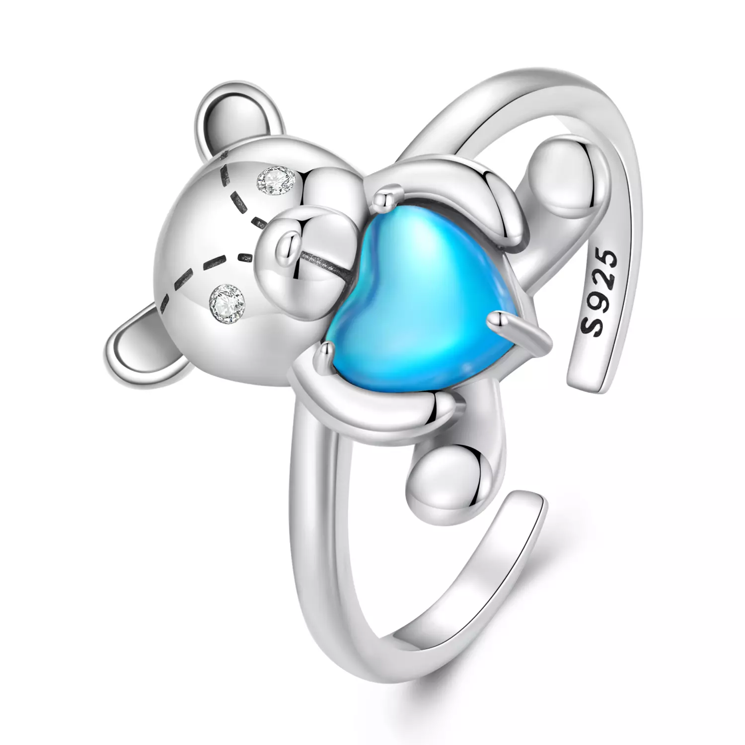 Регулируем сребърен пръстен Blue Heart Bear