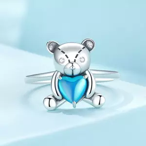 Регулируем сребърен пръстен Blue Heart Bear