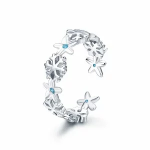 Регулируем сребърен пръстен Snowflake and Flowers