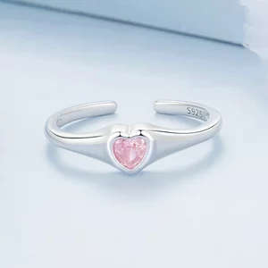 Регулируем сребърен пръстен Розово вдлъбнато сърце