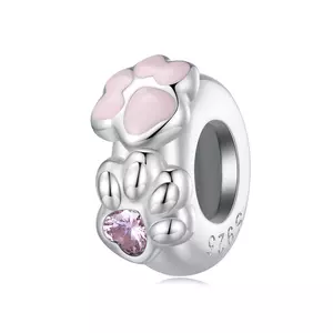 Розов искрящ лапа сребърен талисман