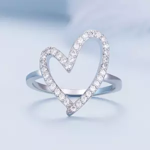 Сребърен блестящ сърце Сребърен пръстен
