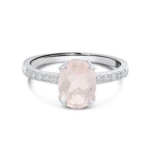 Сребърен прекрасен розов кварцов сребърен пръстен