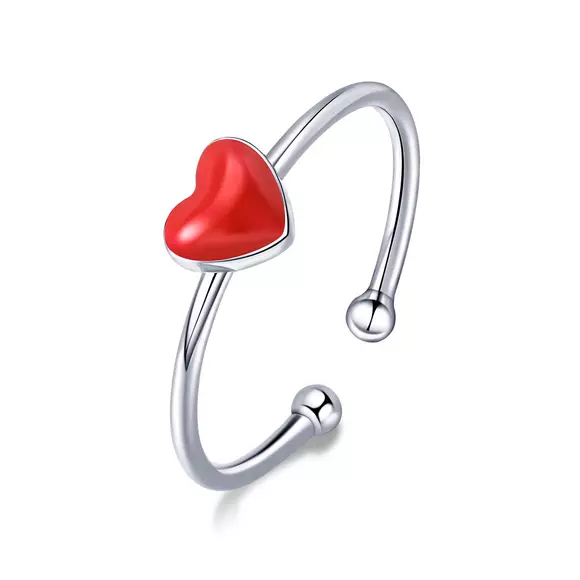 Сребърен пръстен регулируем Little Red Heart