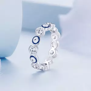 Сребърен пръстен Сини очи Бял кристал