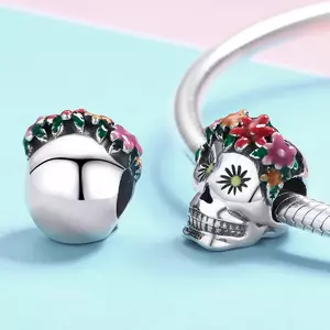 сребърен талисман Flowers and Skull