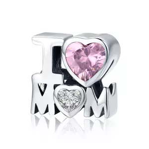 сребърен талисман с кристал розов I Love Mom