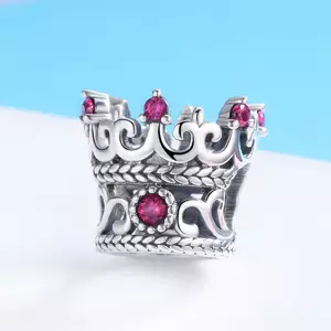 сребърен талисман с Фуксия корона и кристали