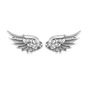 Сребърни ангелски лъскави крила обеци