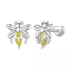 Сребърни летящи жълти пчелни обеци