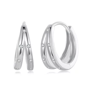 Сребърни обеци Intersected Sparkling Hoops