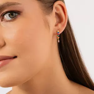 Сребърни Обици Златни Многоцветни Кристали