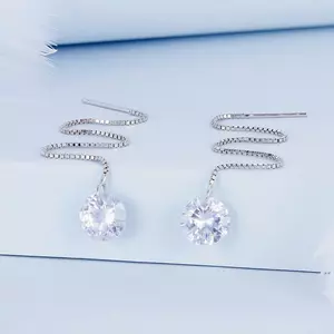 Ezüst fülbevaló fehér kristály hosszú lánc