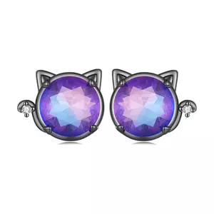 Ezüst fülbevaló fekete és lila macska