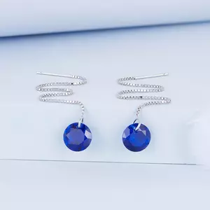 Ezüst fülbevaló kék kristály hosszú lánc