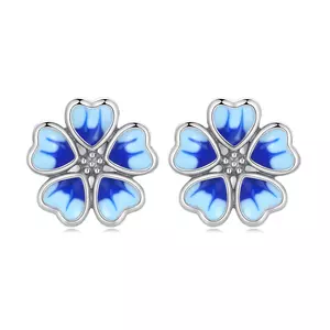 Ezüst fülbevaló kék virág