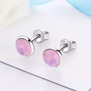 Ezüst fülbevaló opálos rózsaszín kristályokkal