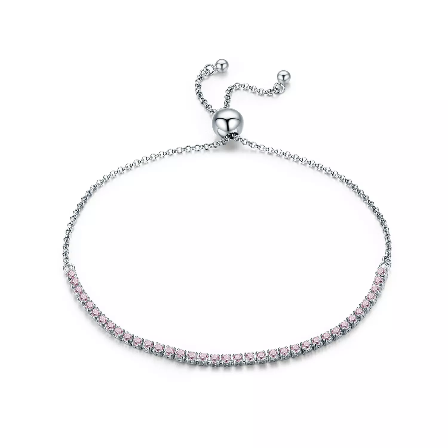 Ezüst karkötő Sparkling Tennis rózsaszín