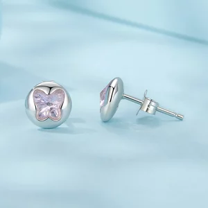 Pink Sparkling Butterfly ezüst fülbevaló