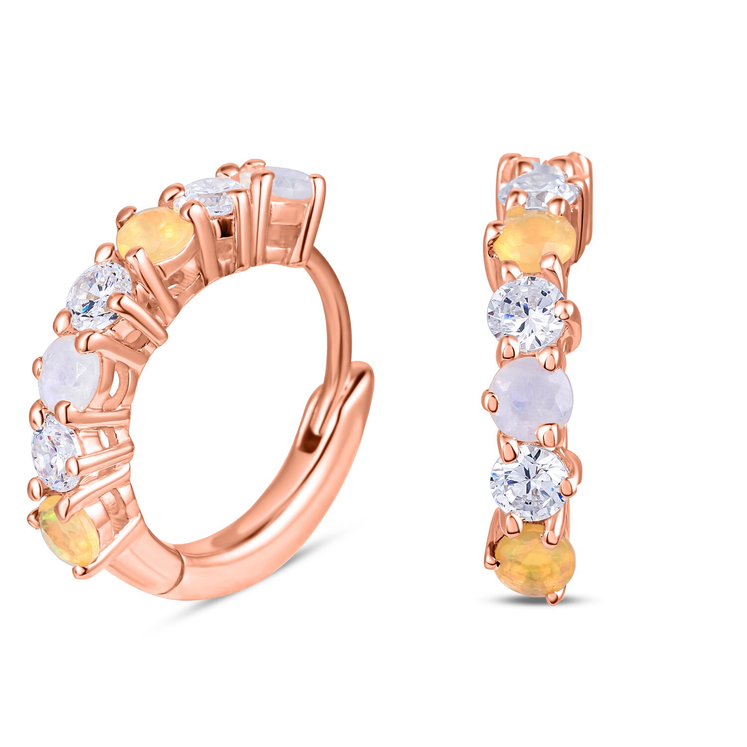 Rose Gold Opal Moonstone Hoop Sparklers ezüst fülbevaló
