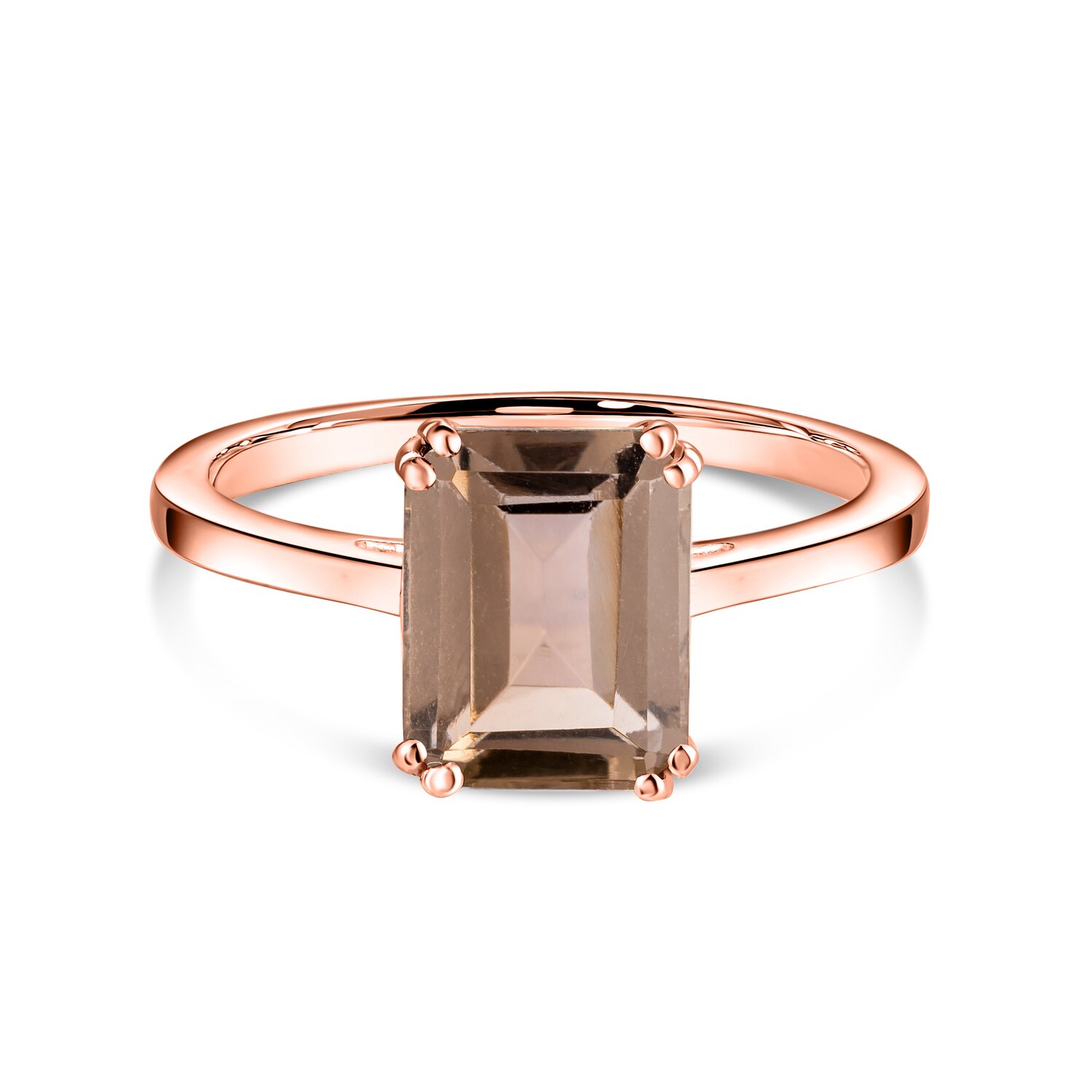 Rose Gold Rectangle Smoky Quartz Elegance ezüst gyűrű