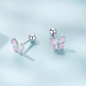 Rózsaszín tűz pillangó ezüst fülbevaló